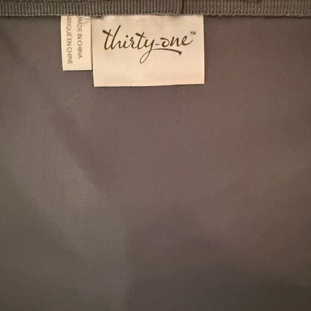 Thirty-One Mini Storage Bin Grey‎ White Brushstroke Stripe Organizer Office Bag